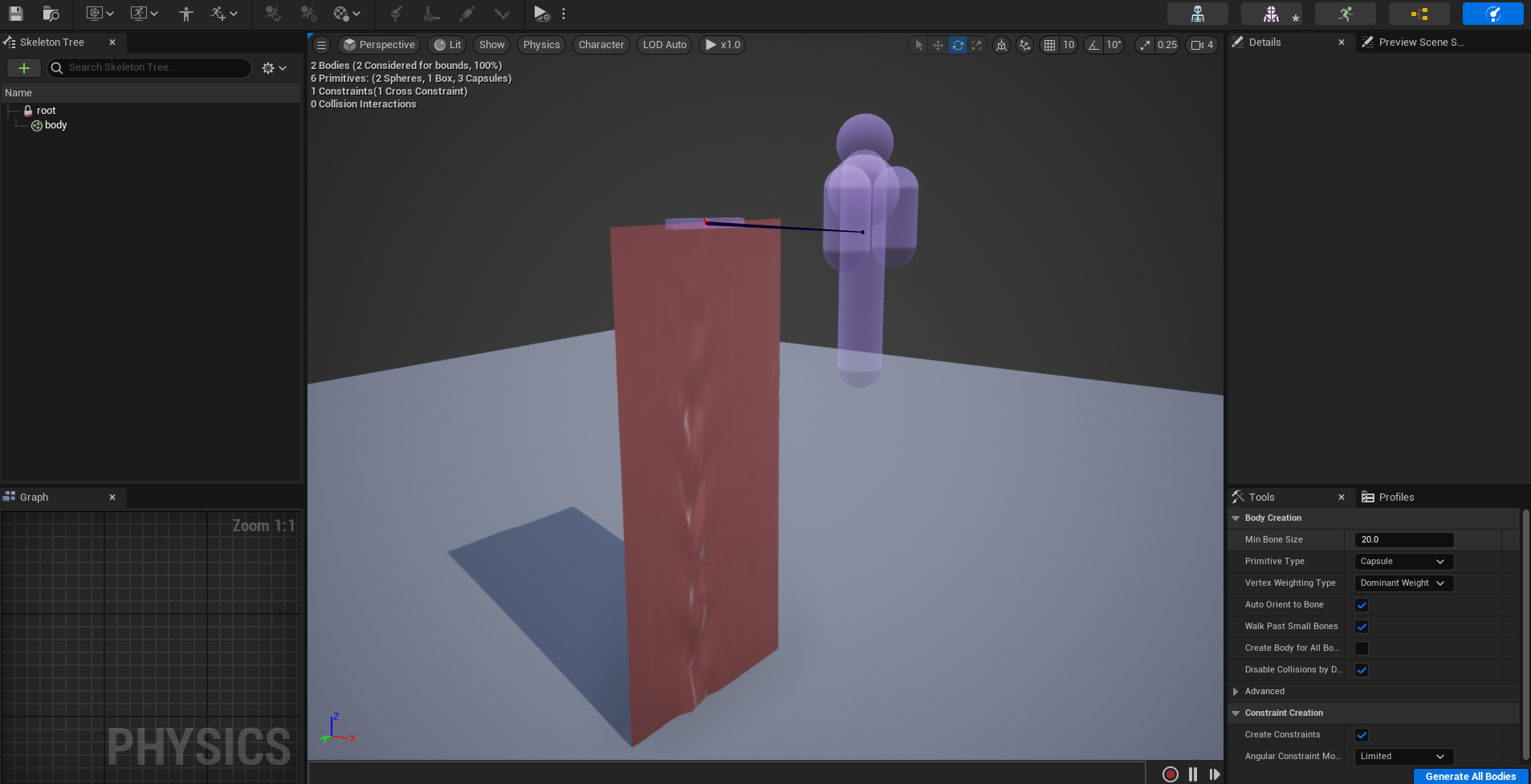 Physics Asset for Cloth Skeletal Mesh